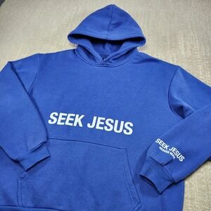 Seek Jesus Hoodie Men Large Heaven Made Christian Mind Mody Spirit Blue Cotton